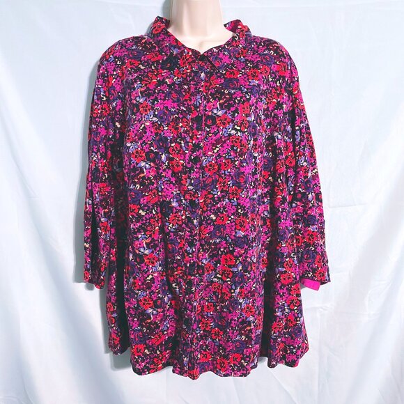 Catherines Purple & Red Floral Button Up Top Size 3X - Picture 1 of 3